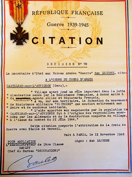 Texte de la citation croix de guerre